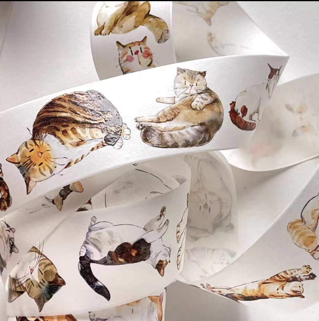 Journal Tape (hand drawn cat）6 meters/roll