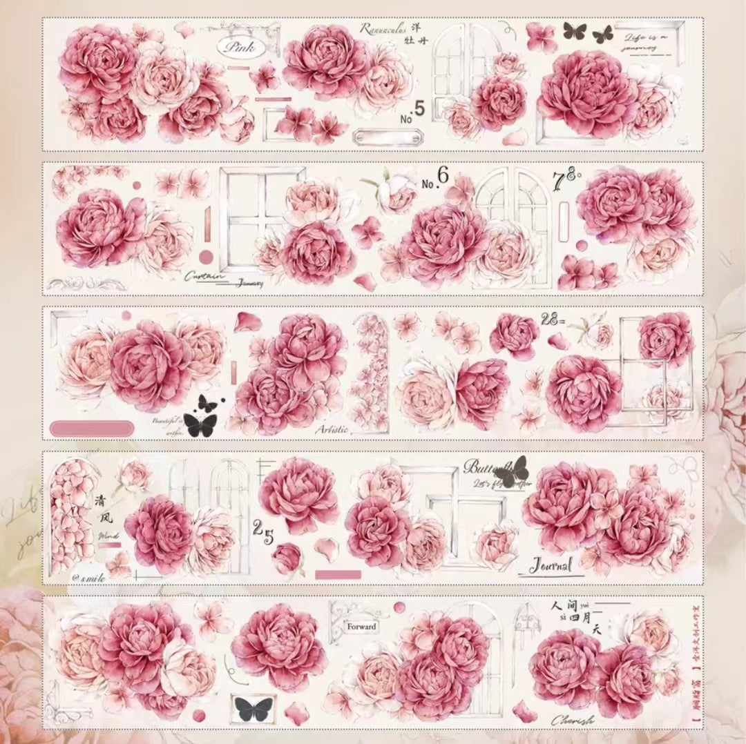 Journal Tape (pink peony）6 meters/roll