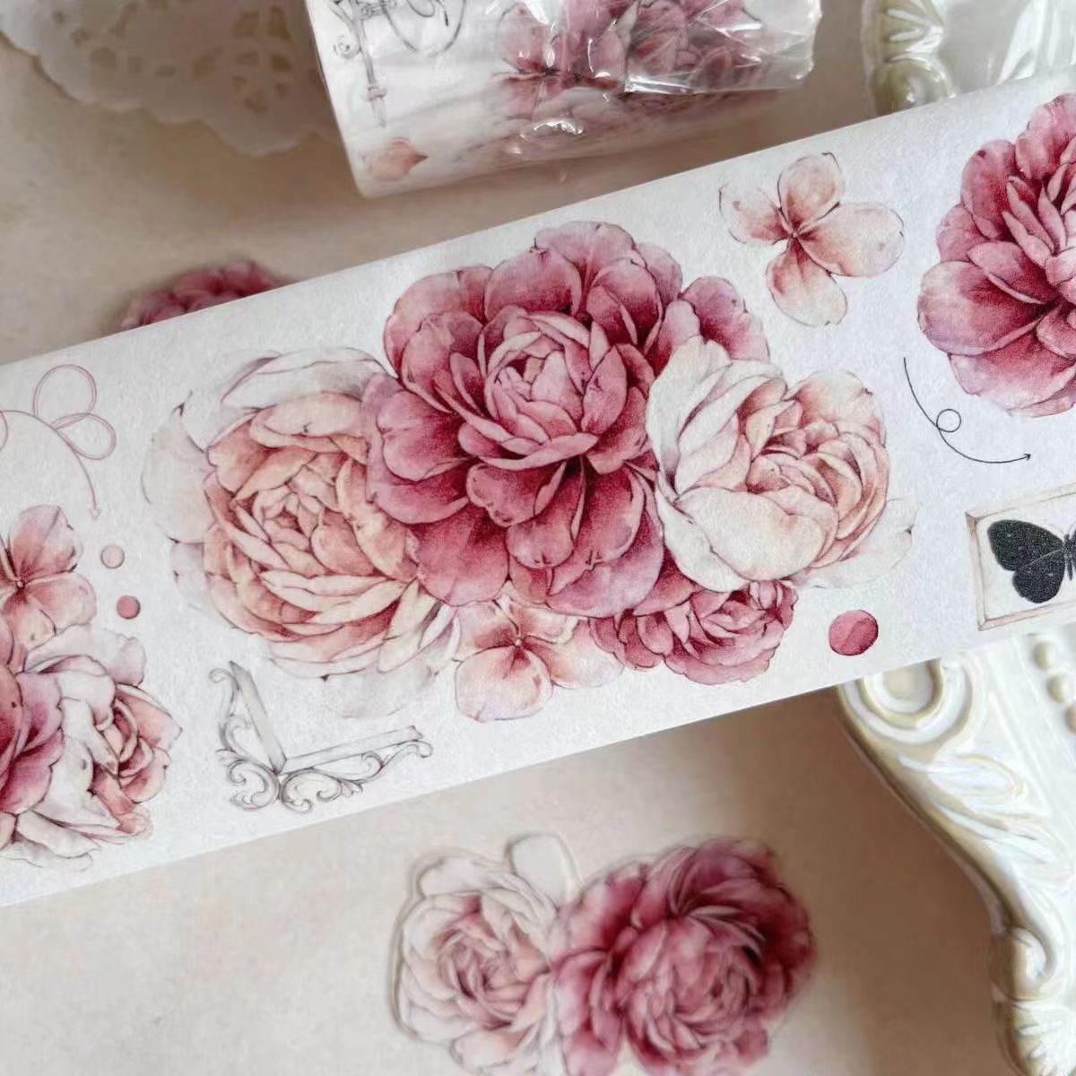 Journal Tape (pink peony）6 meters/roll