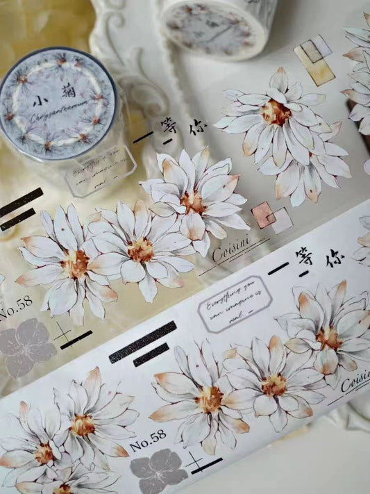 Journal Tape (white chrysanthemum）6 meters/roll