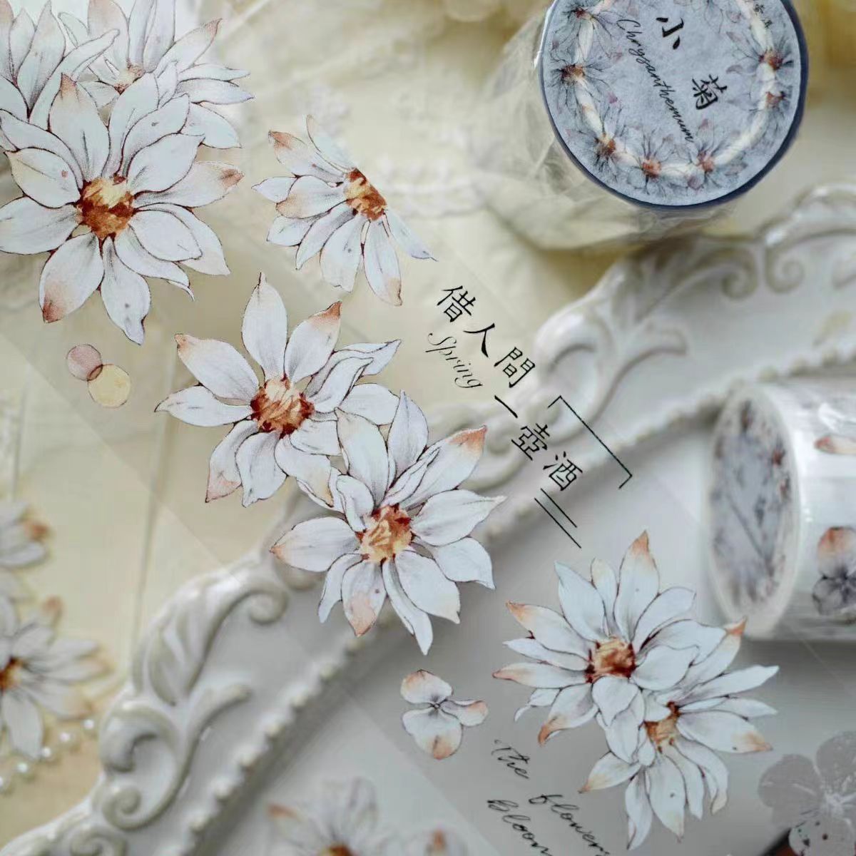 Journal Tape (white chrysanthemum）6 meters/roll