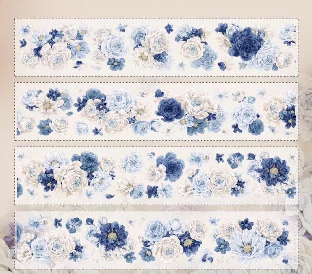 Journal Tape (blue flowers）5 meters/roll