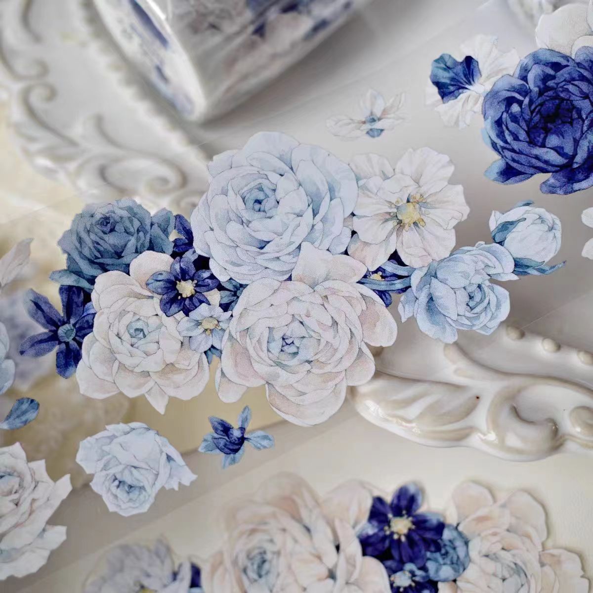 Journal Tape (blue flowers）5 meters/roll