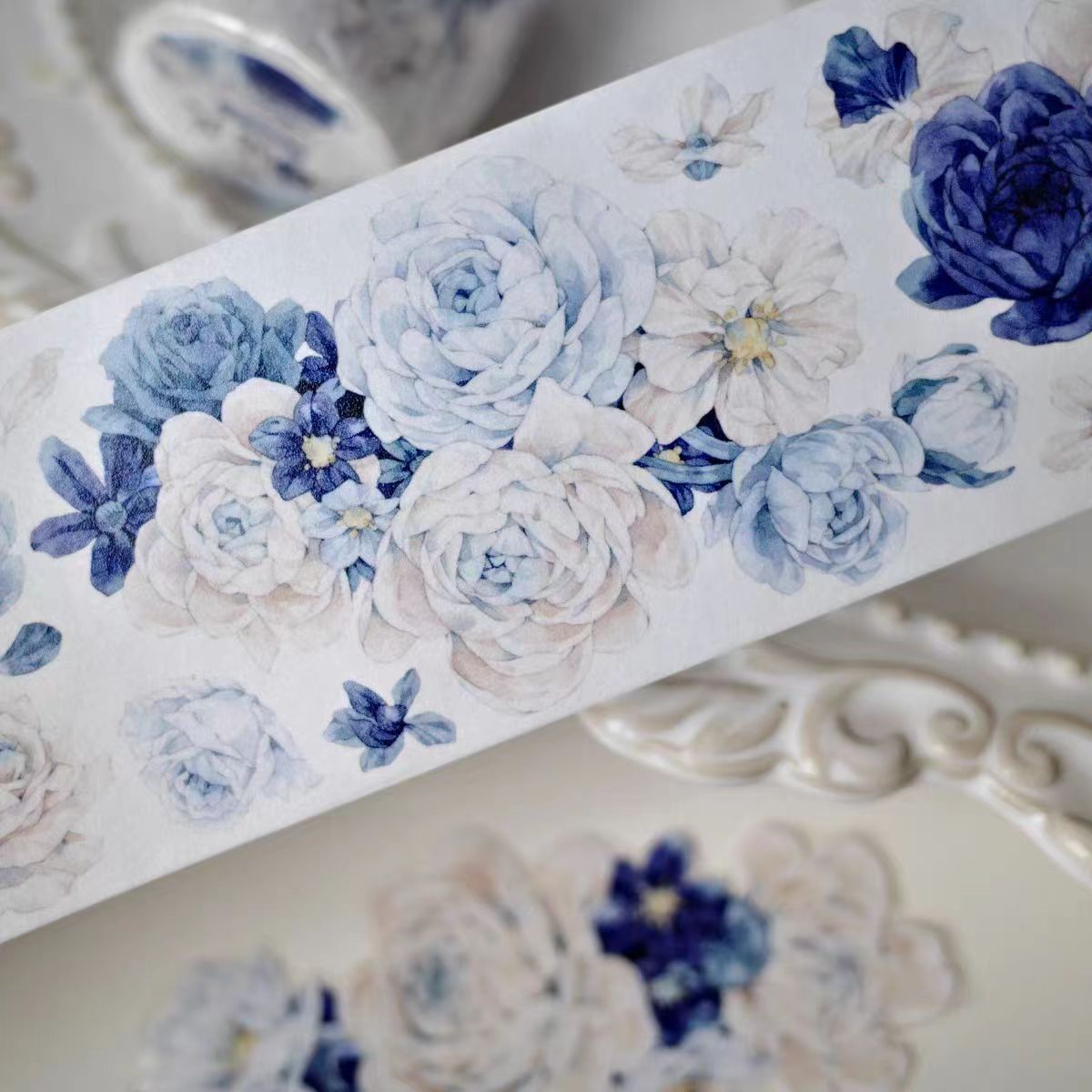 Journal Tape (blue flowers）5 meters/roll