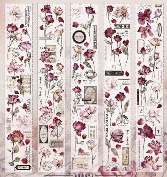 Journal Tape （Vintage red roses）6 meters/roll