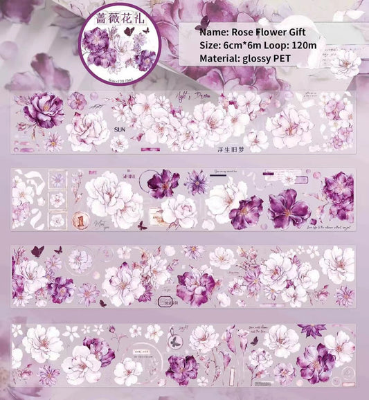 Journal Flower Tape  (purple rose) 6 meters/roll