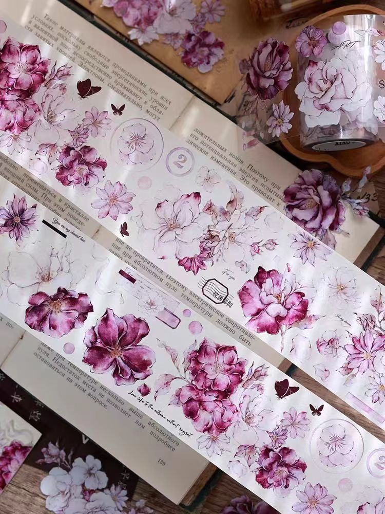 Journal Flower Tape  (purple rose) 6 meters/roll