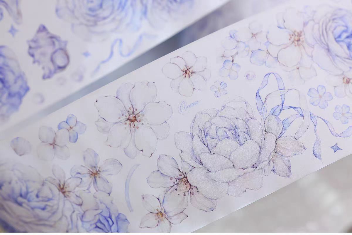 Journal tape (Retro blue and white rose) 6meters/roll