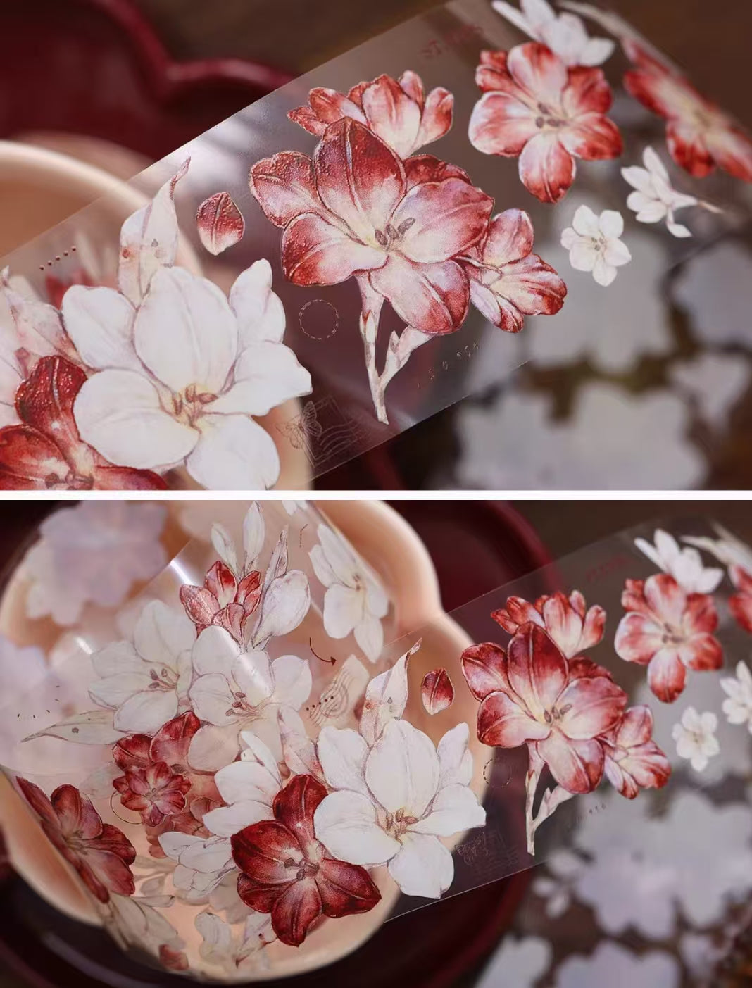 Journal tape (Red and white flowers) 6meters/roll