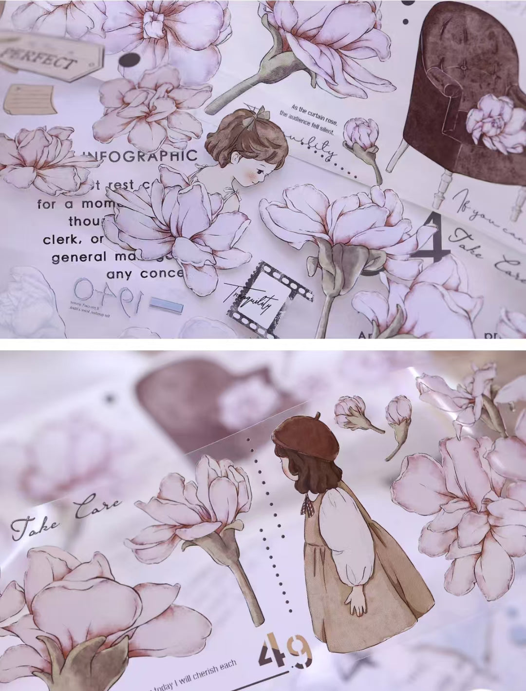 Journal tape (Violet flowers and figures) 6 meters/roll