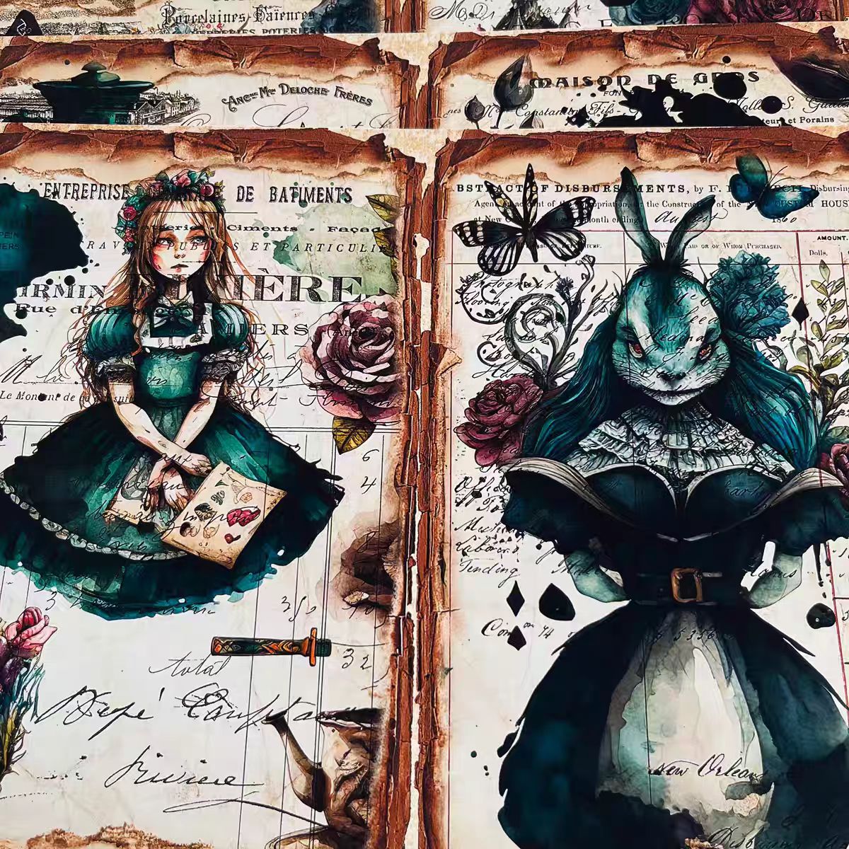 Journal paper packs (Dark Fairy Tale Alice) 4pcs (26*20cm)