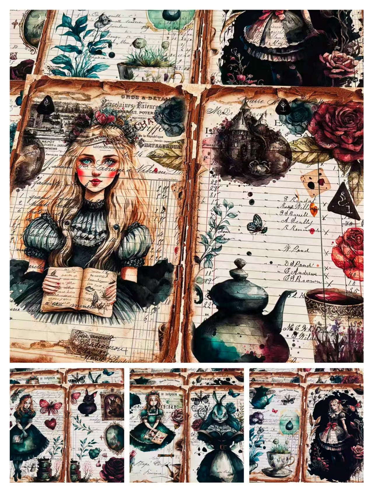 Journal paper packs (Dark Fairy Tale Alice) 4pcs (26*20cm)