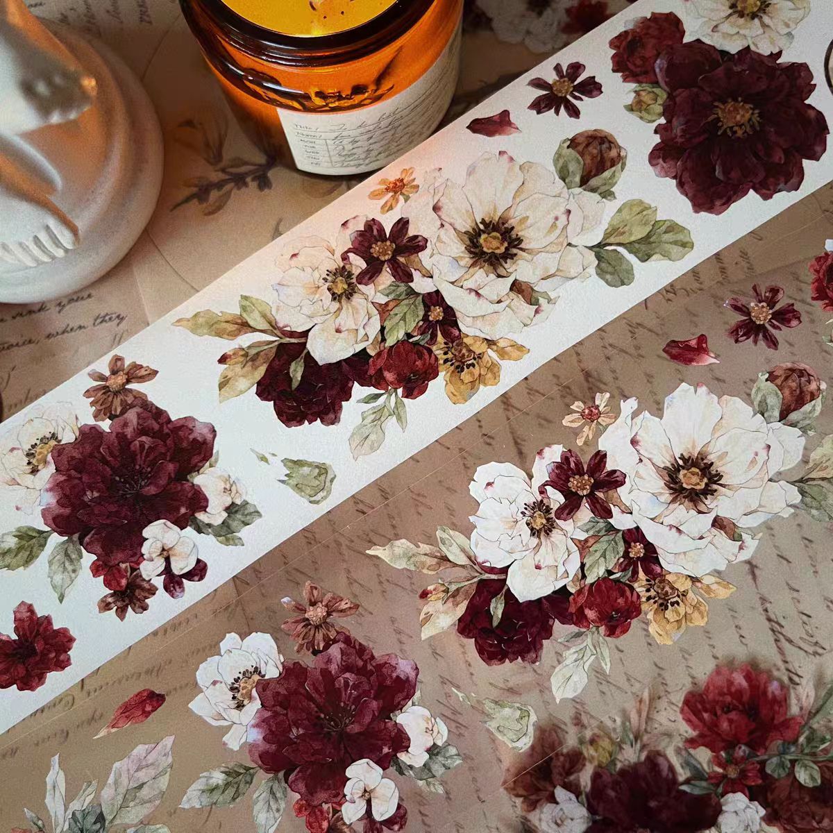 Journal tape (Red and White Flowers) 5 meters/roll