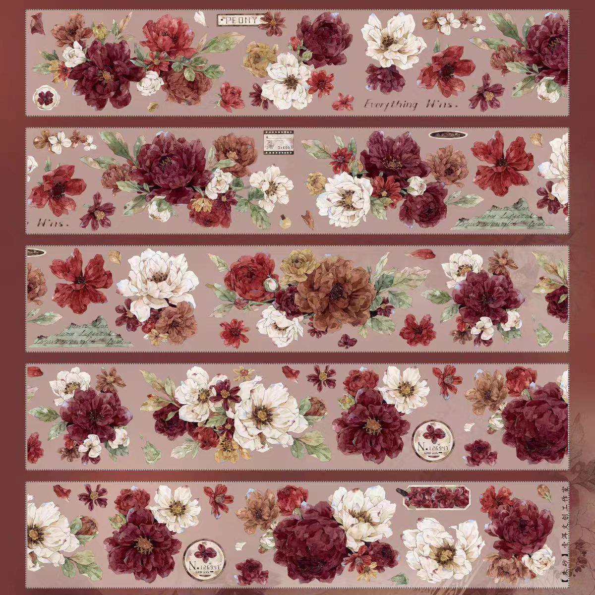 Journal tape (Red and White Flowers) 5 meters/roll