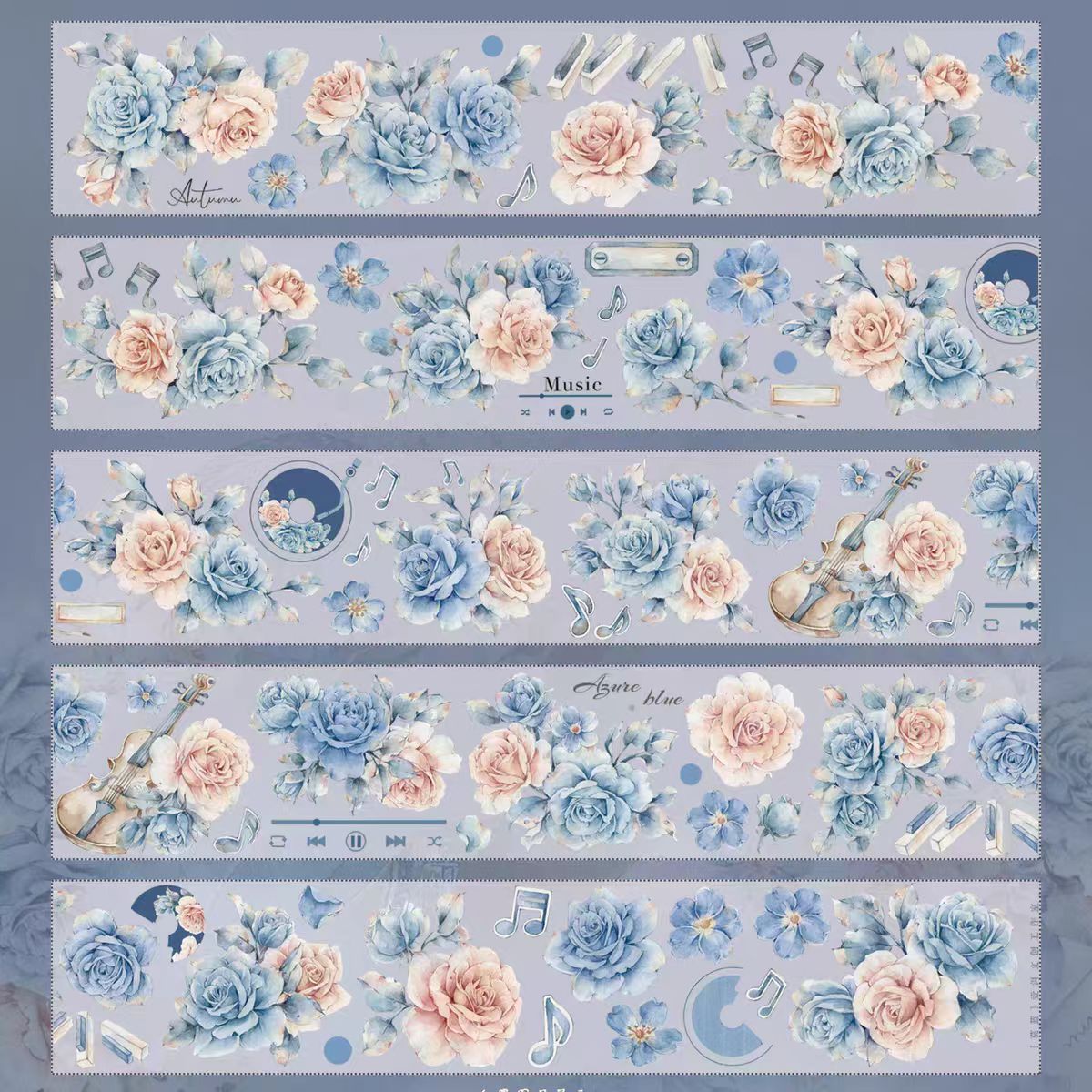 Journal tape (Blue flower) 6 meters/roll