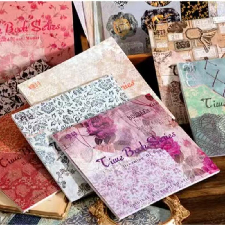 Background Sticker Book time book series Artistic Retro Flower Newspaper Journal Decoration Large Size Sticker Backing paper