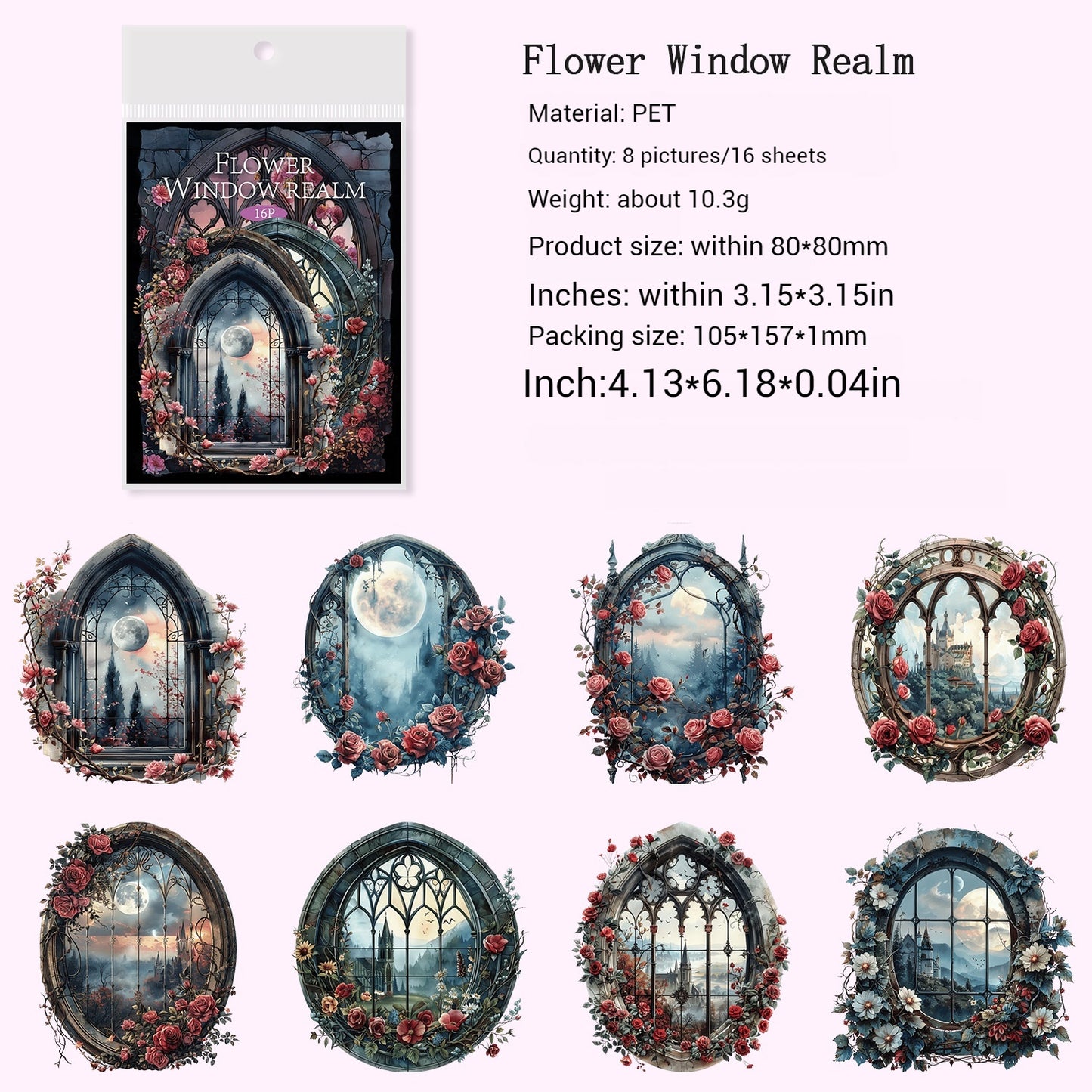 Journal Sticker Pack (Forest Series--Window of the Temple)