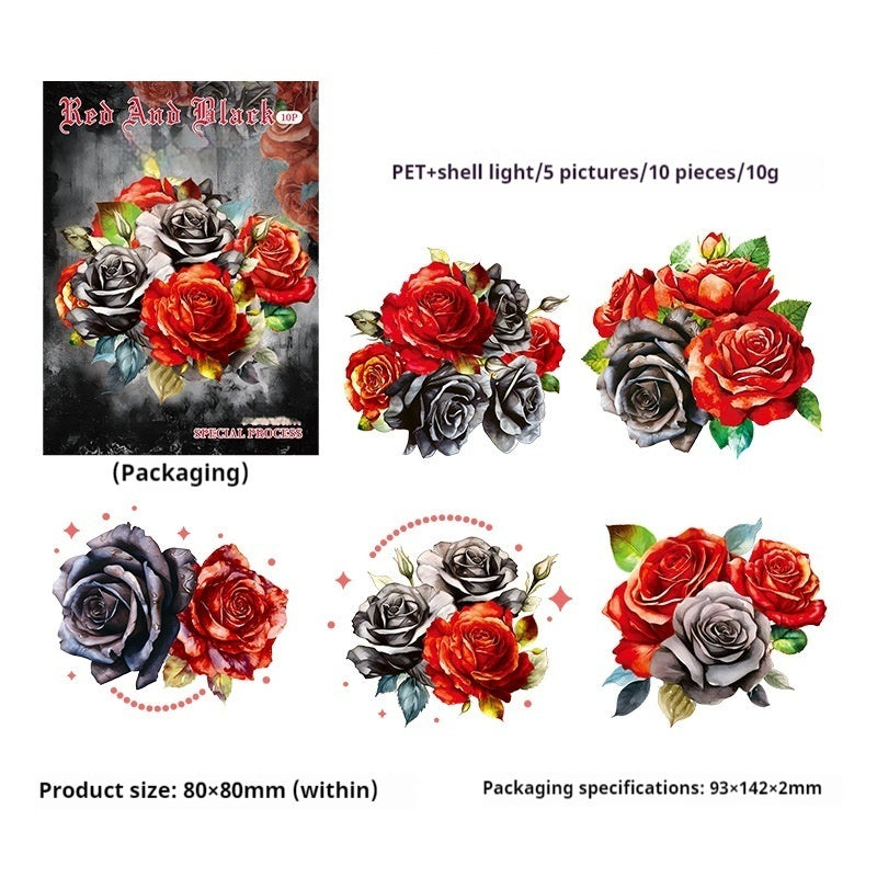 Journal PET Sticker Packs (red and black flower)