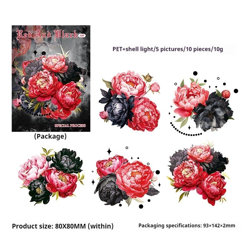 Journal PET Sticker Packs (red and black flower)