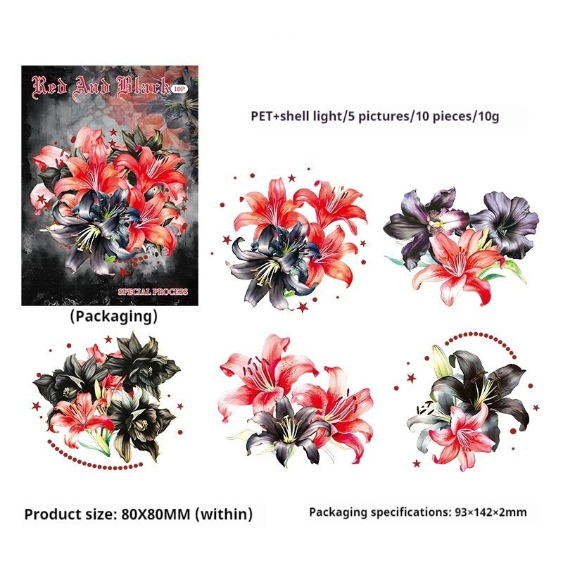 Journal PET Sticker Packs (red and black flower)