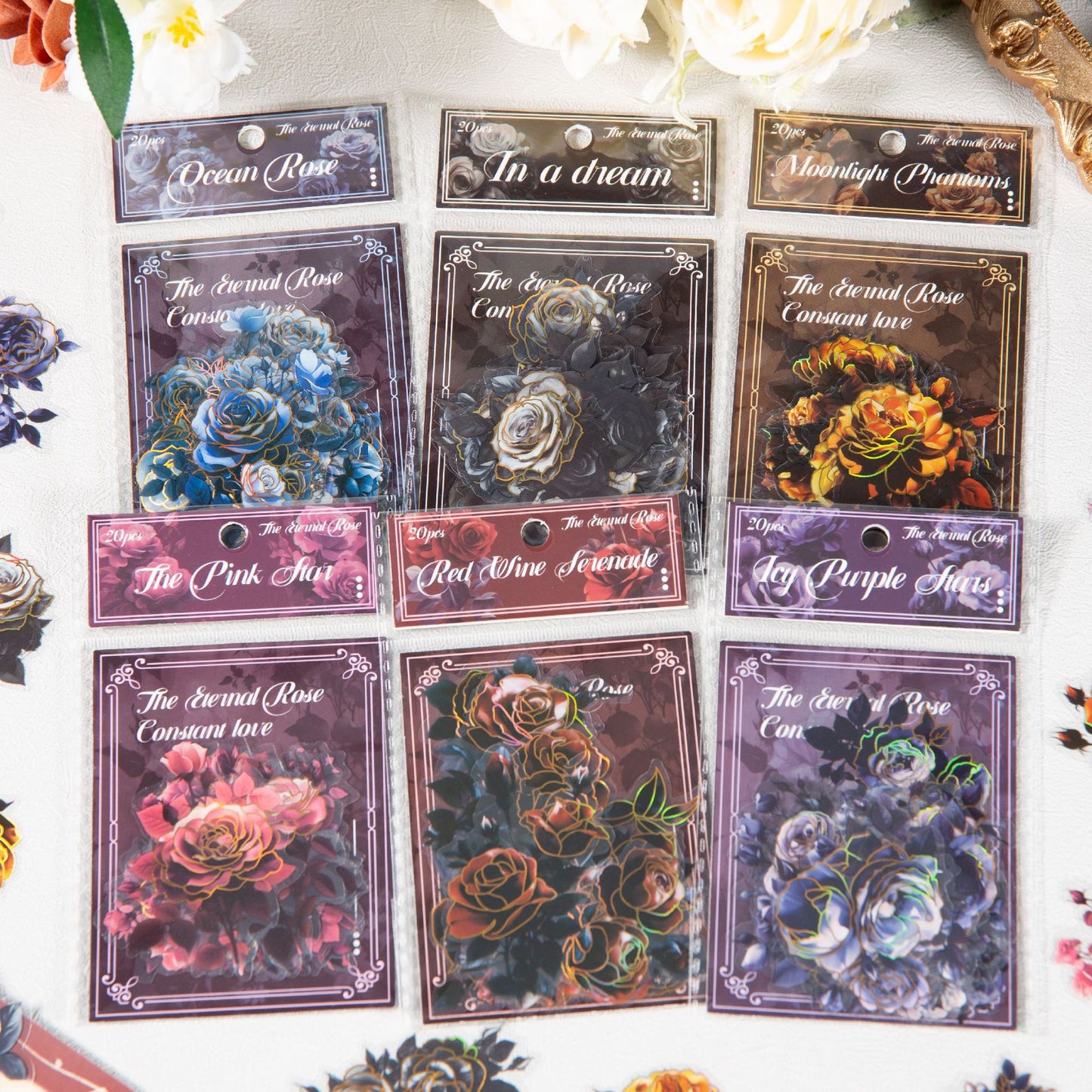 Journal PET sticker packs (Dark rose) 20pcs/pack