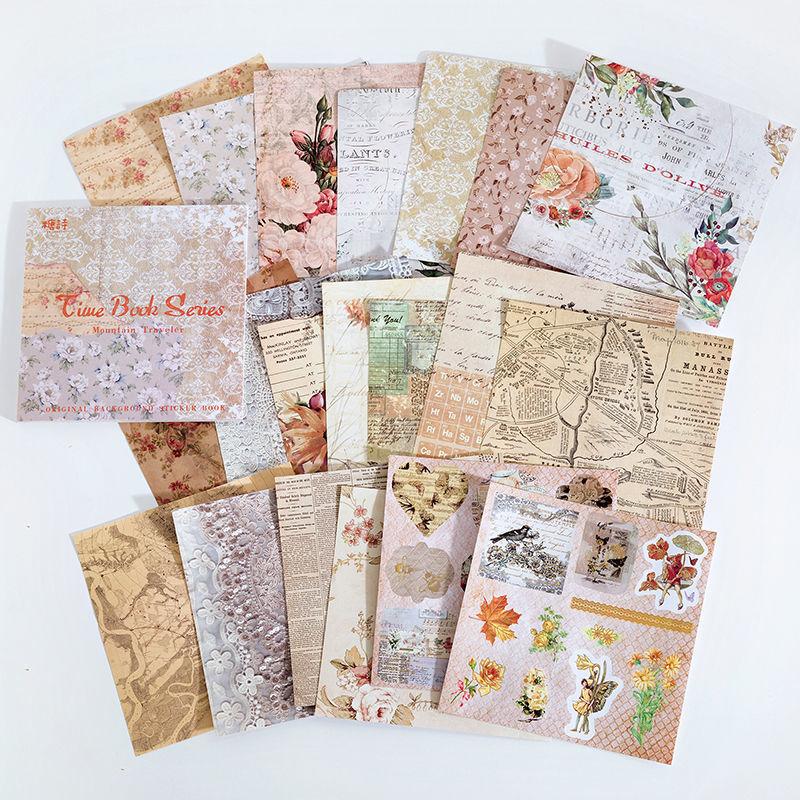 Background Sticker Book time book series Artistic Retro Flower Newspaper Journal Decoration Large Size Sticker Backing paper