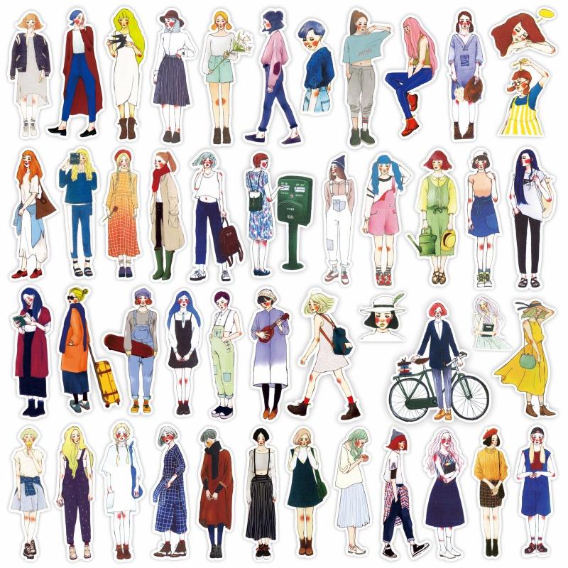 New Girl Character Fashion Wear Series Hand Ledger Sticker Diary Album Decorative Stickers