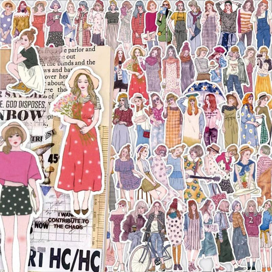 New Girl Character Fashion Wear Series Hand Ledger Sticker Diary Album Decorative Stickers