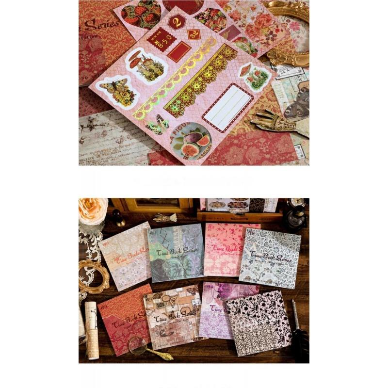 Background Sticker Book time book series Artistic Retro Flower Newspaper Journal Decoration Large Size Sticker Backing paper